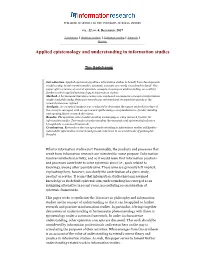 Applied Epistemology and Understanding in Information Studies