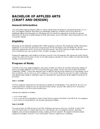 Bachelor of Applied Arts (Craft and Design)