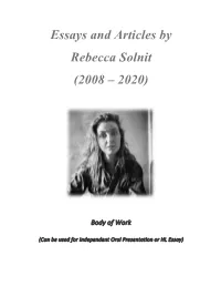 Essays and Articles by Rebecca Solnit (2008 – 2020)