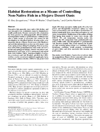 Habitat Restoration As a Means of Controlling Non-Native Fish in a Mojave Desert Oasis G