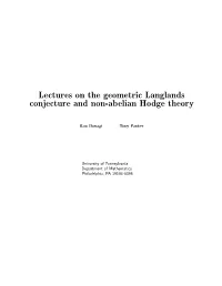 Lectures on the Geometric Langlands Conjecture and Non-Abelian Hodge Theory