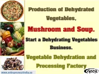 Production of Dehydrated Vegetables, Mushroom and Soup