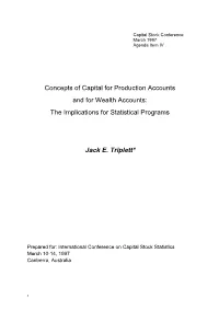 Concepts of Capital for Production Accounts and for Wealth Accounts: the Implications for Statistical Programs