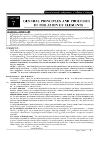 General Principles and Processes of Isolation of Elements