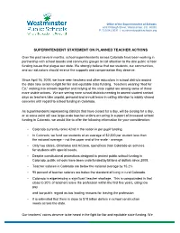 Superintendent Statement on Planned Teacher Actions
