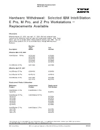Hardware Withdrawal: Selected IBM Intellistation E Pro, M Pro, and Z Pro Workstations — Replacements Available