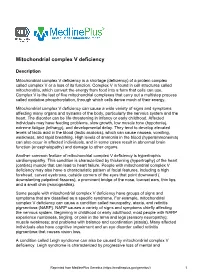 Mitochondrial Complex V Deficiency