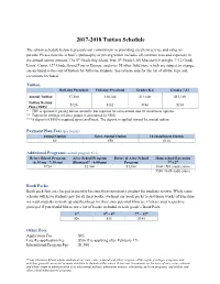 2017-2018 Tuition Schedule