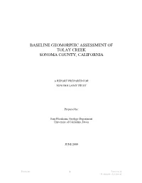 Baseline Geomorphic Assessment of Tolay Creek, Sonoma, California