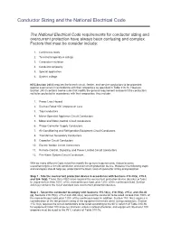 Conductor Sizing and the National Electrical Code