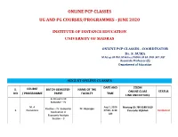Online Pcp Classes Ug and Pg Courses/Programmes - June 2020