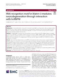 RNA-Recognition Motif in Matrin-3 Mediates Neurodegeneration