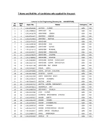 7.Name and Roll No. of Candidates Who Applied for the Post