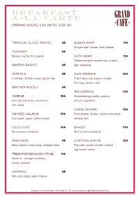 Grand Cafe Breakfast Menu