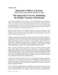Statement of Hilary J. Kramer the Imperative Case for Abolishing The