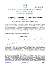 Changing Geography of Himachal Pradesh Jagdish Chand1 Assistant Professor, Dept