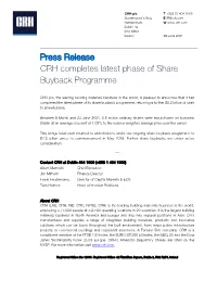 Press Release CRH Completes Latest Phase of Share Buyback Programme