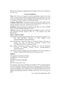 SKY Journal of Linguistics Is Published by the Linguistic Association of Finland (One Issue Per Year)