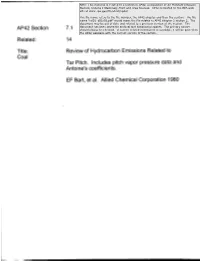 14 Title: Coal Review of Hydrocarbon Emissions Related to Tar Pitch