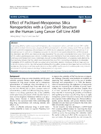 Effect of Paclitaxel-Mesoporous Silica Nanoparticles with a Core-Shell Structure on the Human Lung Cancer Cell Line A549 Tieliang Wang1, Ying Liu2 and Chao Wu2*
