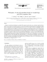 (Formicidae) Based on Morphology and DNA Sequence Data