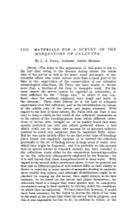 Materials for a Survey of the Mosquitoes of Calcutta