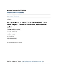 Prognostic Factors for Chronic Post-Surgical Pain After Lung Or Pleural Surgery: a Protocol for a Systematic Review and Meta- Analysis