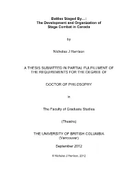 The Development and Organization of Stage Combat in Canada By