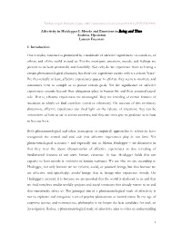 1 Affectivity in Heidegger I