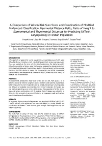 A Comparison of Wilson Risk Sum Score and Combination of Modified Mallampati Classification, Hyomental Distance Ratio, Ratio Of