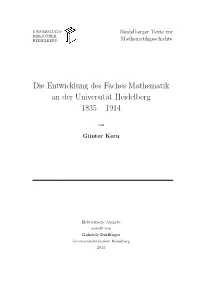 Die Entwicklung Des Faches Mathematik an Der Universität