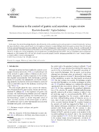 Histamine in the Control of Gastric Acid Secretion: a Topic Review