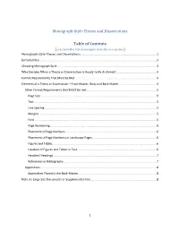 Monograph-Style Theses and Dissertations Table of Contents