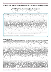 Natural and Synthetic Polymers Used in Bioadhesive Delivery System
