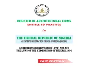 REGISTER of ARCHITECTURAL FIRMS ENTITLE to PRACTICE In