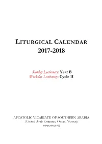 Liturgical Calendar 2017-2018