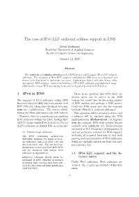 The Case of Ipv6 LLU Endpoint Address Support in DNS