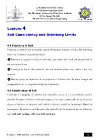 Lecture 4 Soil Consistency and Atterberg Limits