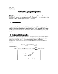 Multivariate Lagrange Interpolation 1 Introduction 2 Polynomial