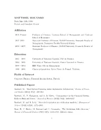 MATTHIEU BOUVARD Affiliation Education Fields of Interest
