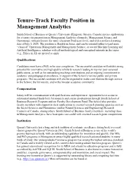 Tenure-Track Faculty Position in Management Analytics