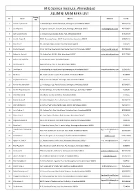 ALUMNI MEMBERS LIST Passing Re Name Address E Mail ID Tel
