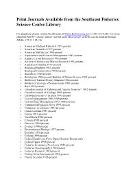 Print Journals Available from the Southeast Fisheries Science Center Library