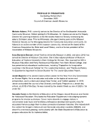 1 PROFILES of PRESENTERS Combating Antisemitism December