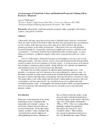 An Assessment of Urban Park Values and Residential Properties Utilizing GIS in Rochester, Minnesota Aaron J. Buffington Resource