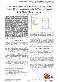 Combined Effect of Inlet Manifold Swirl and Piston Head Configuration in a Constant Speed Four Stoke Diesel Engine V