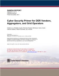 Cyber Security Primer for DER Vendors, Aggregators, and Grid Operators