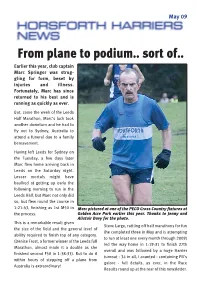 From Plane to Podium.. Sort Of.. Earlier This Year, Club Captain Marc Springer Was Strug- Gling for Form, Beset by Injuries and Illness