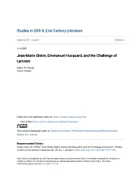 Jean-Marie Gleize, Emmanuel Hocquard, and the Challenge of Lyricism