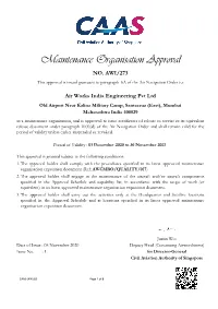 Maintenance Organisation Approval NO